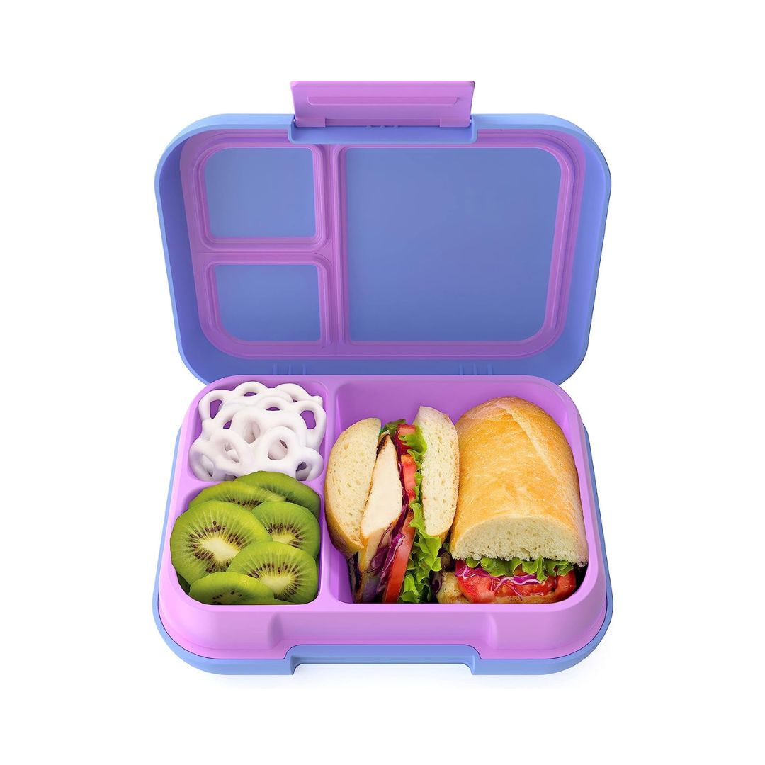 Bentgo Pop Periwinkle lunch box open showing bento‑style compartments filled with food