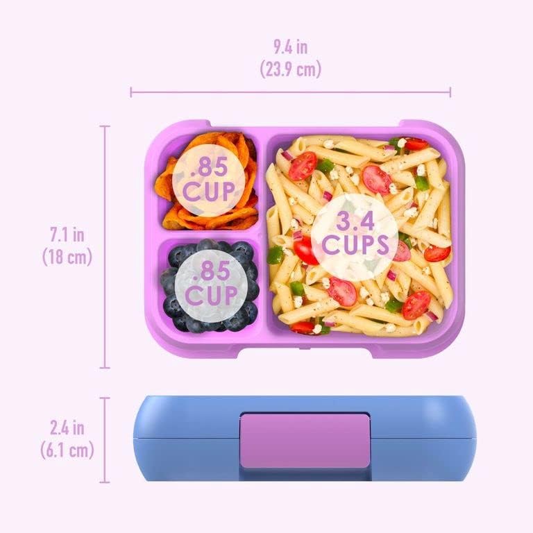 op‑down view of Bentgo Pop Periwinkle lunch box with organised compartments for school lunches