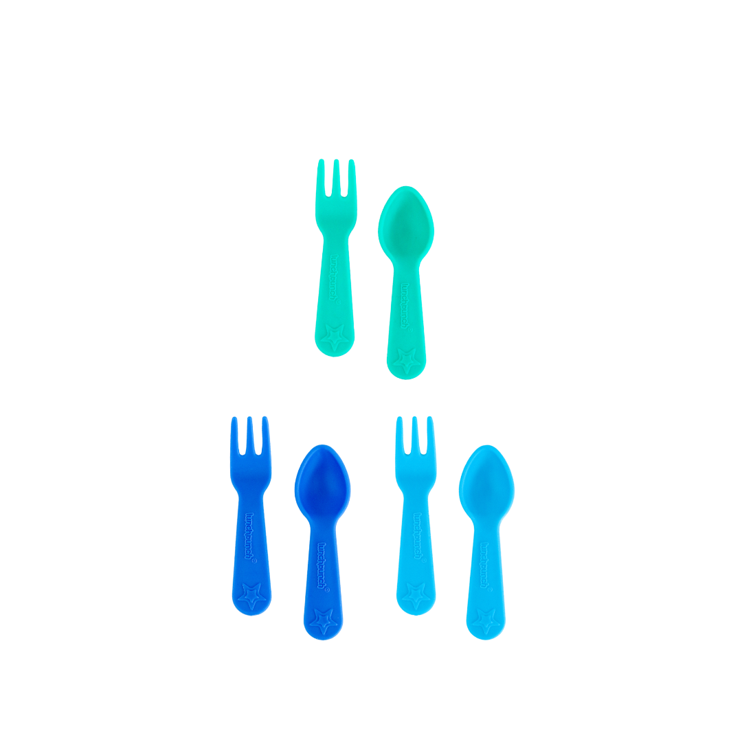 Burst Lunch Punch fork and spoon set sized for bento boxes with bright, fun colours.