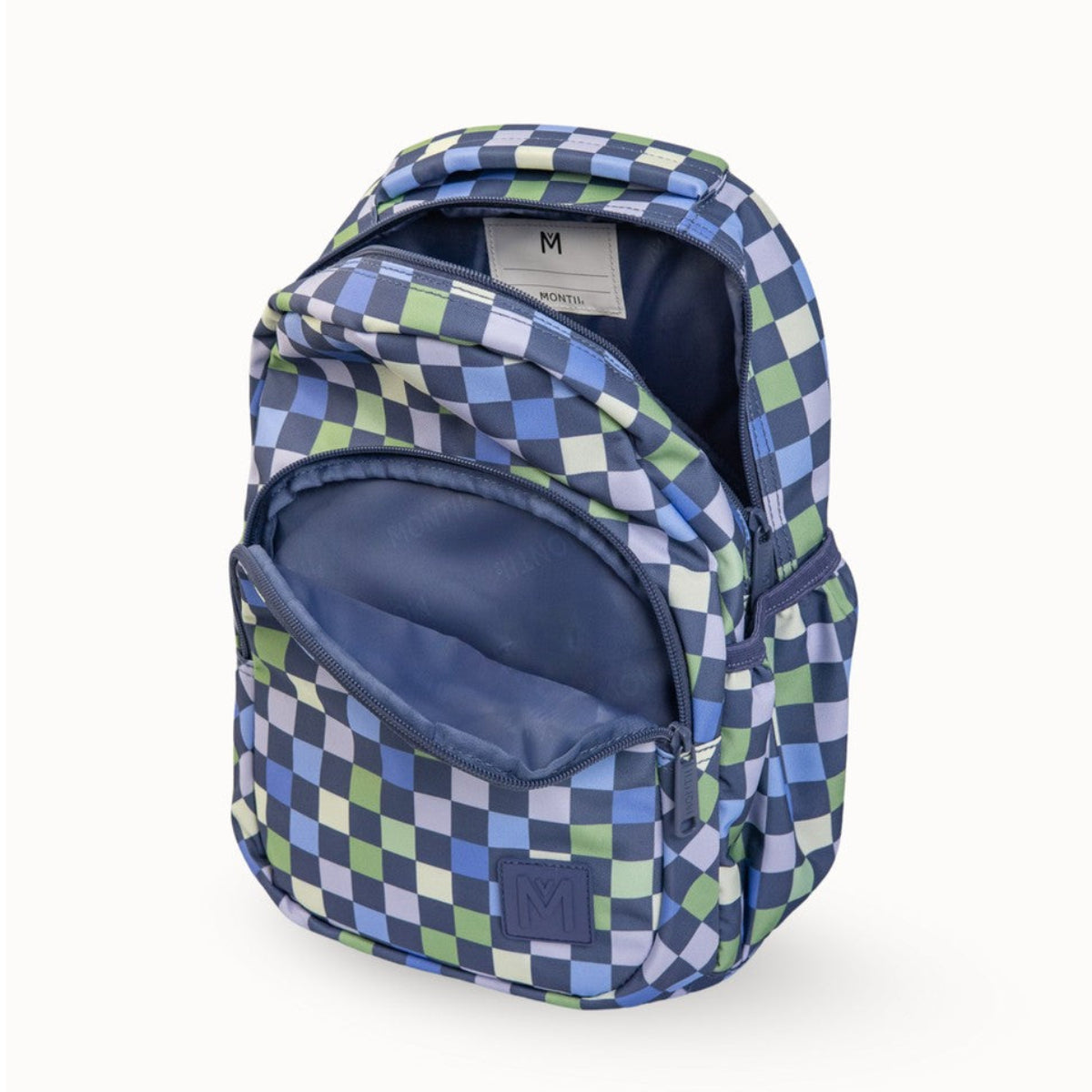 MontiiCo Mini Backpack - Checkmate Blue and green checkered backpack on a white background