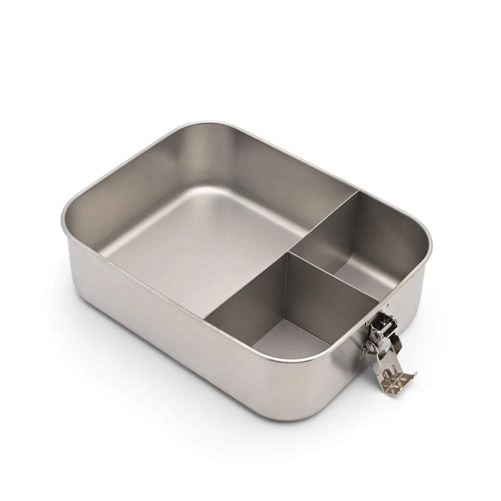 Ecococoon Bento 3  Stainless steel lunch box with a divided compartment on a white background