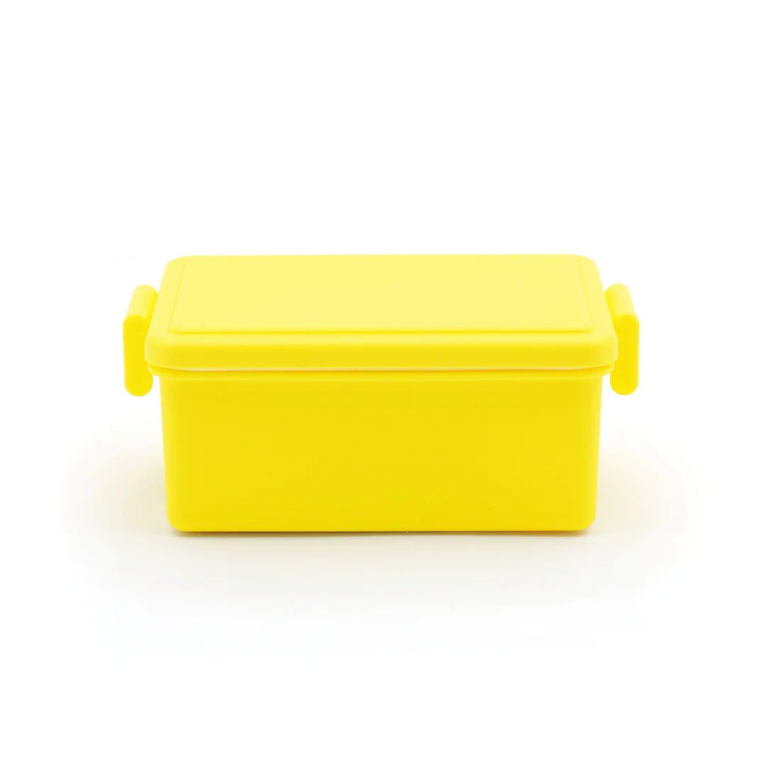 Large lemon yellow freezable container for school snacks and chilled lunches.