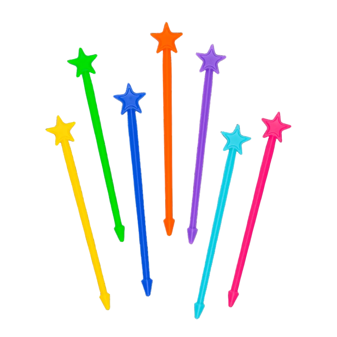 Set of colorful star-shaped sticks on a white background from baby bento
