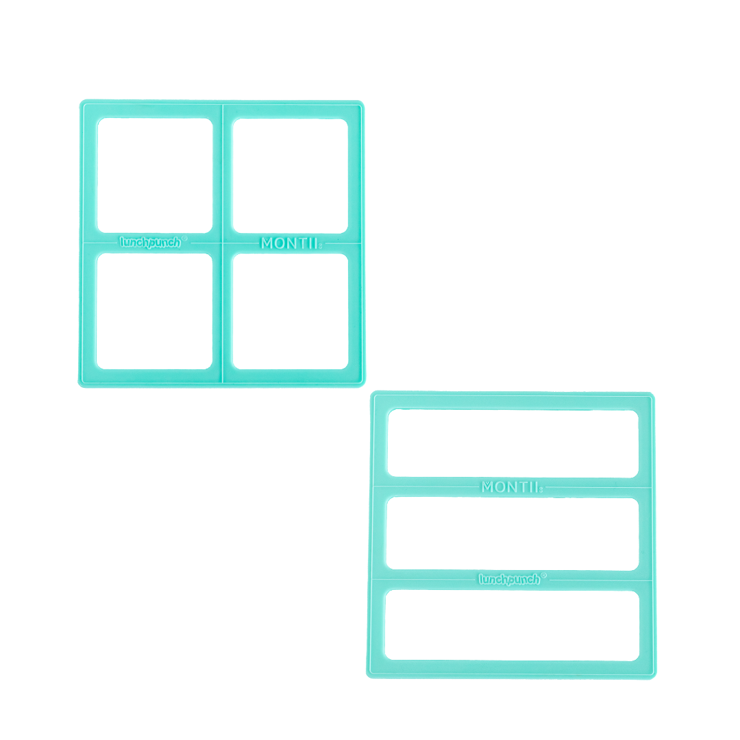 Lunch Punch Bento sandwich cutter set with turquoise square and rectangle cutters