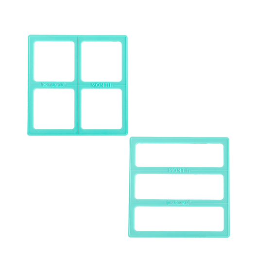 Lunch Punch Bento sandwich cutter set with turquoise square and rectangle cutters