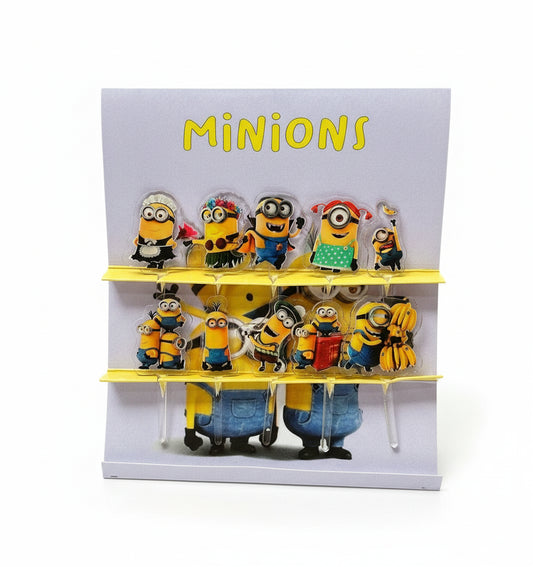 Packaging of Acrylic Food Picks featuring various Minions characters.