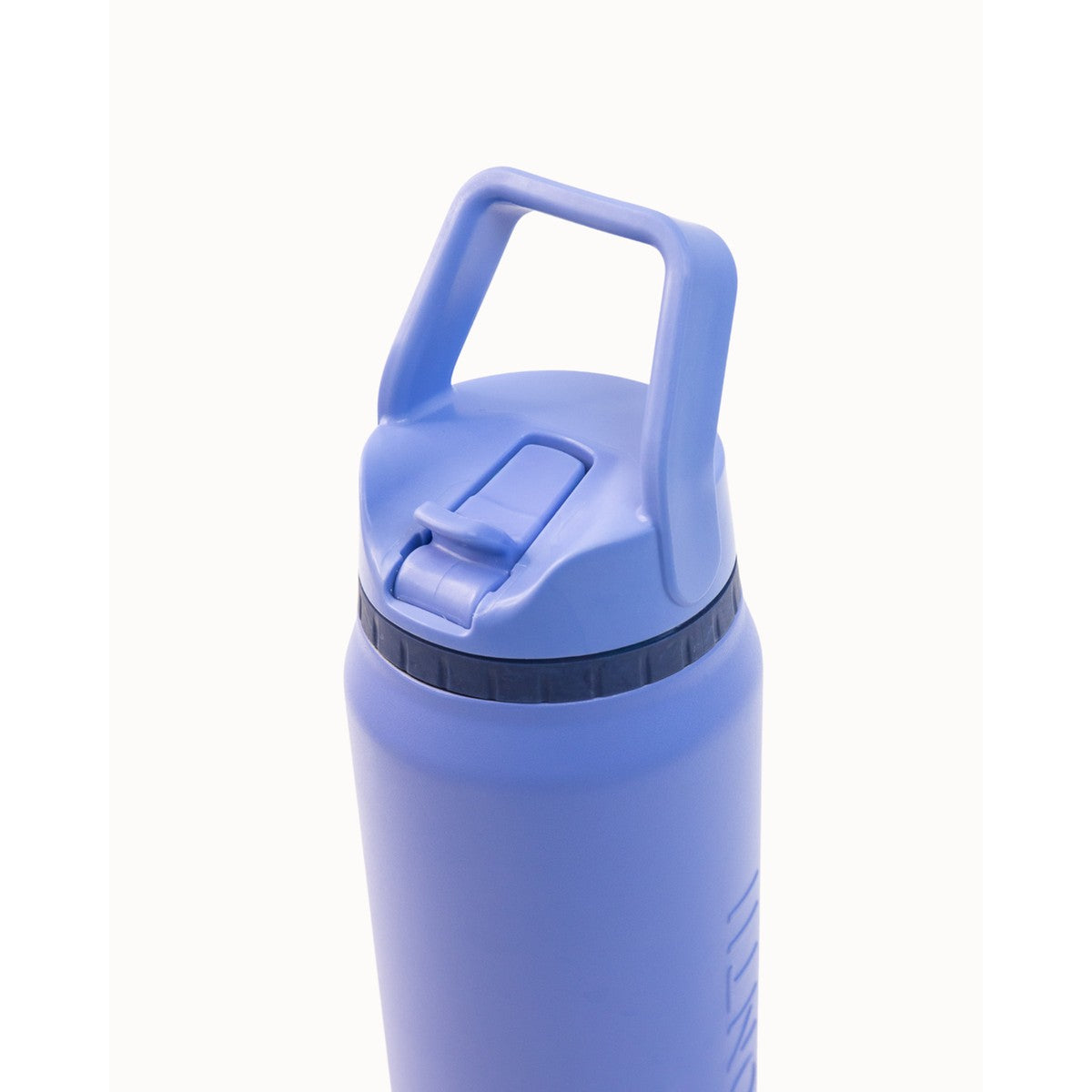 Blue water bottle with a handle on a white background