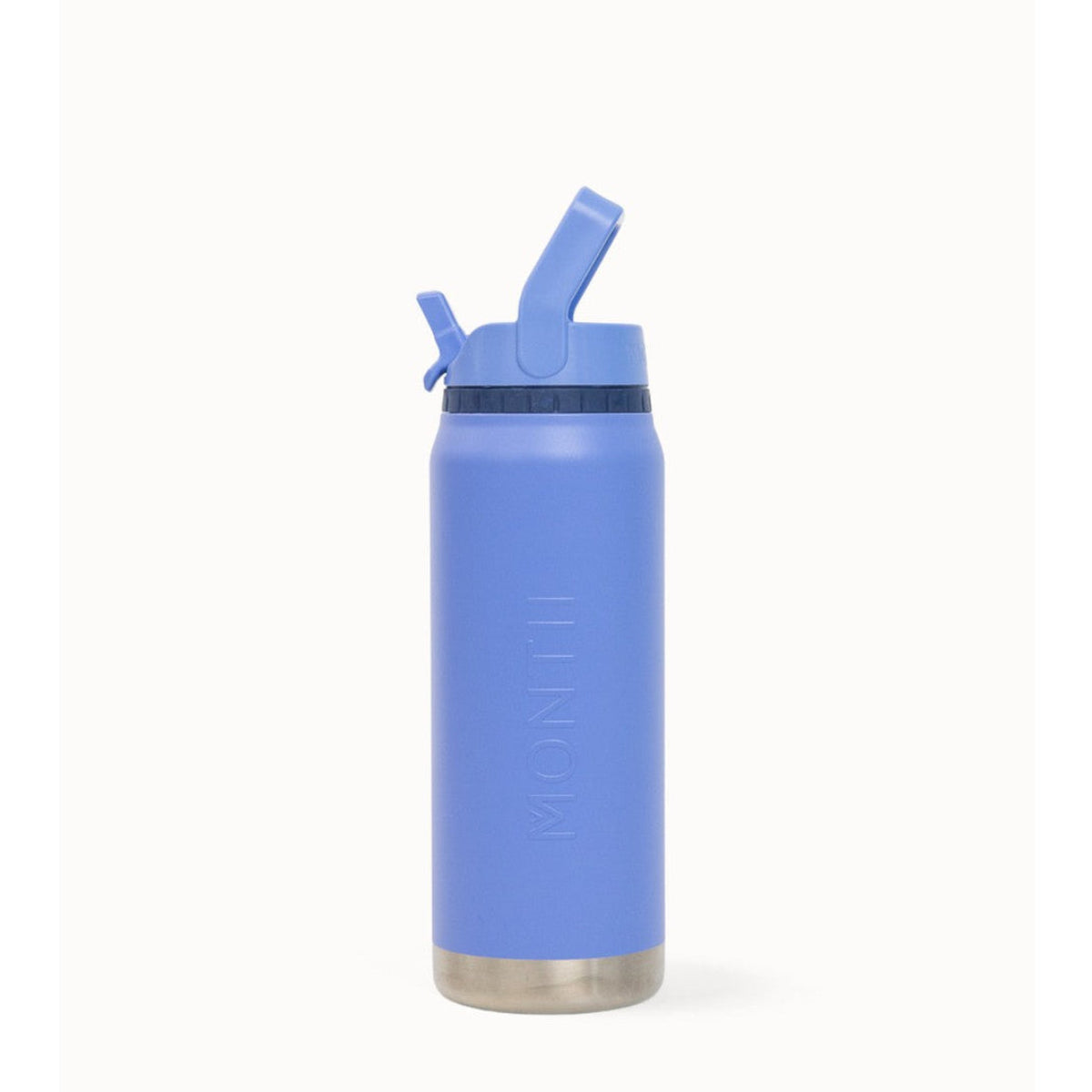 Blue water bottle with straw lid on a white background