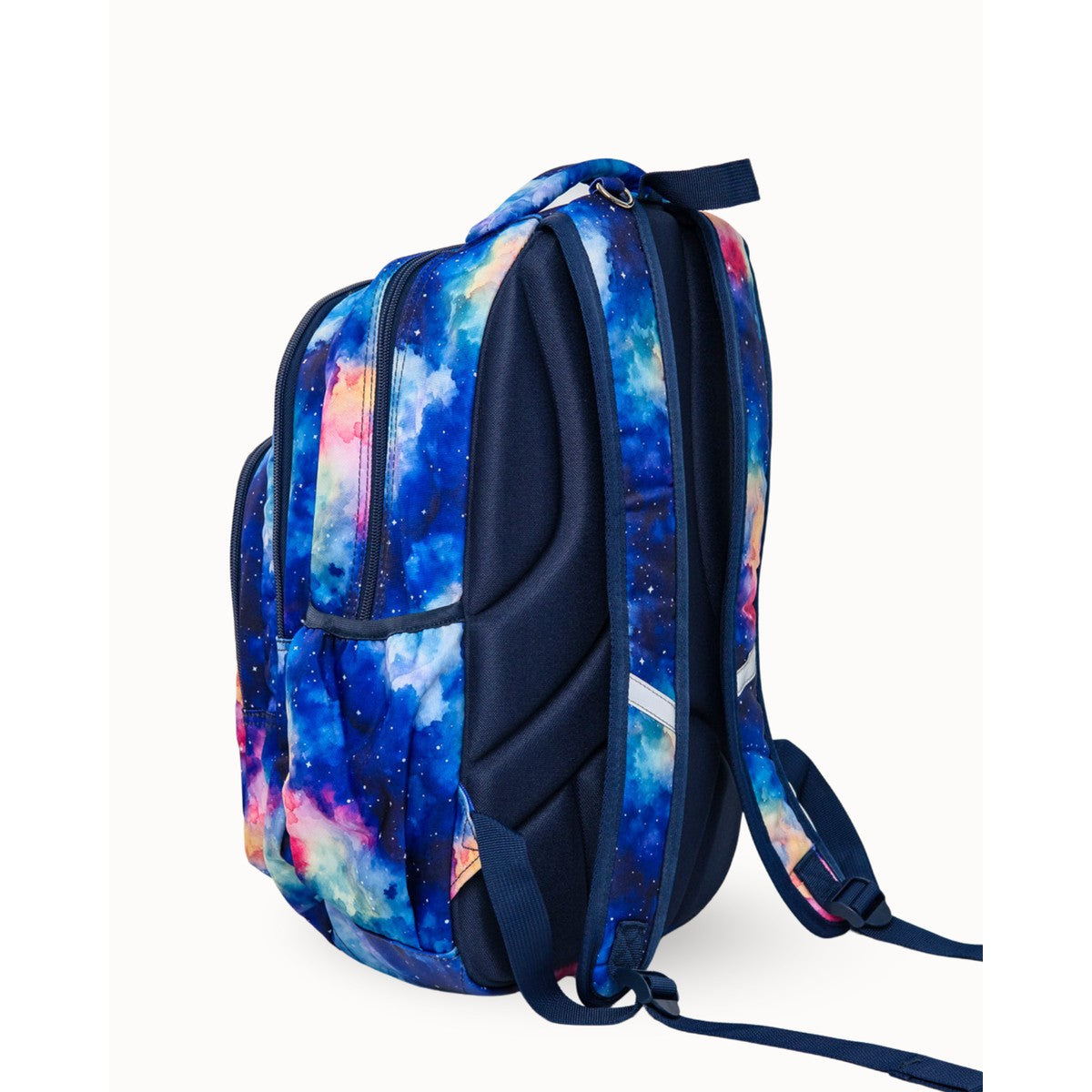 MontiiCo Starlight Backpack side on with a colorful galaxy pattern on a white background