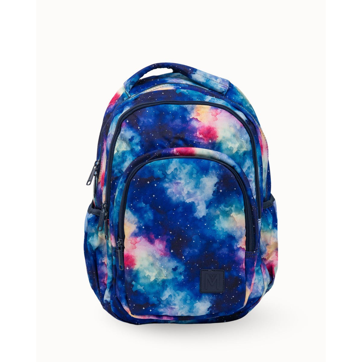 MontiiCo Starlight Backpack with a colorful nebula design on a white background