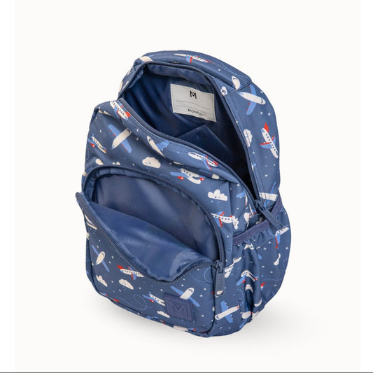 MontiiCo Mini Backpack - Jetset Blue backpack with space-themed design on a white background