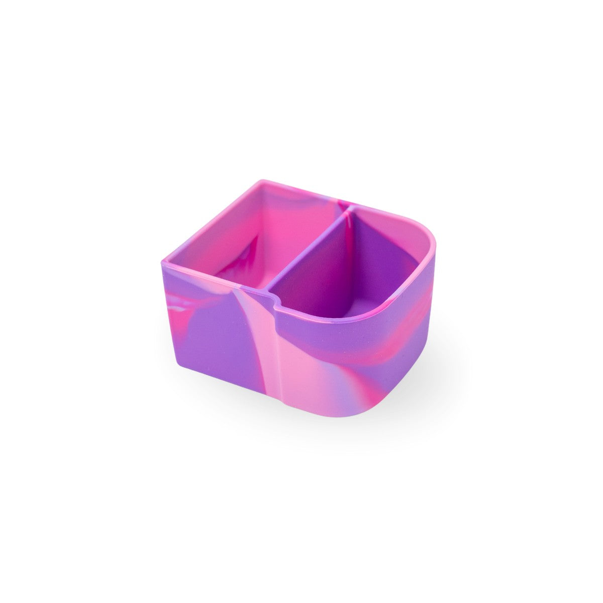 Colorful silicone container with a pink and purple design on a white background