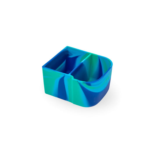 Blue and green silicone snack tray from montiico  container on a white background