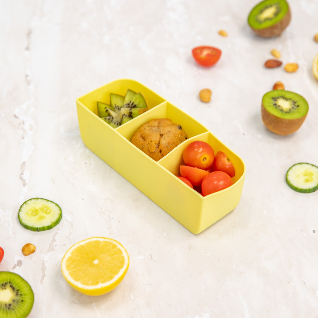 Sunbeam bento lunch tray insert; flexible silicone tray for meals and snacks.