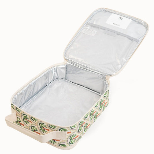 MontiiCo Coconut palms Large Lunch Bag green and pink pattern on a white background