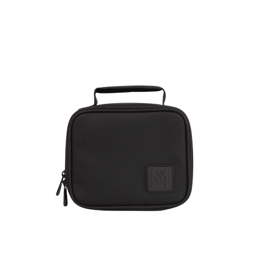 montiico mini insulated lunch bag in midnight black with top handle and zipper