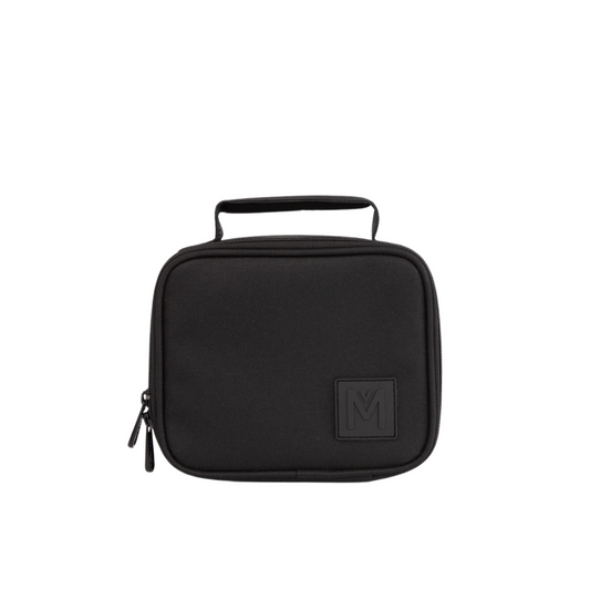 montiico mini insulated lunch bag in midnight black with top handle and zipper
