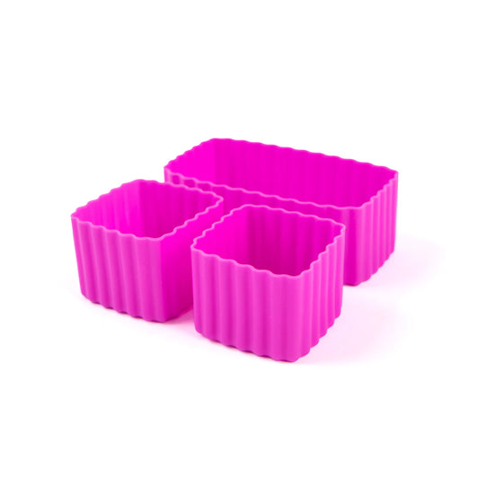 set of three pink fuchsia mixed bento cups on a white background.