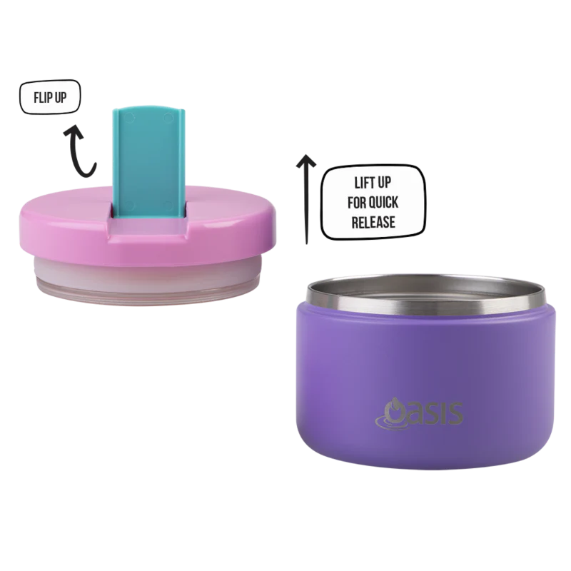Oasis Kids Insulated Food Jar with Flip Lid 300ml - Mermaid Purple