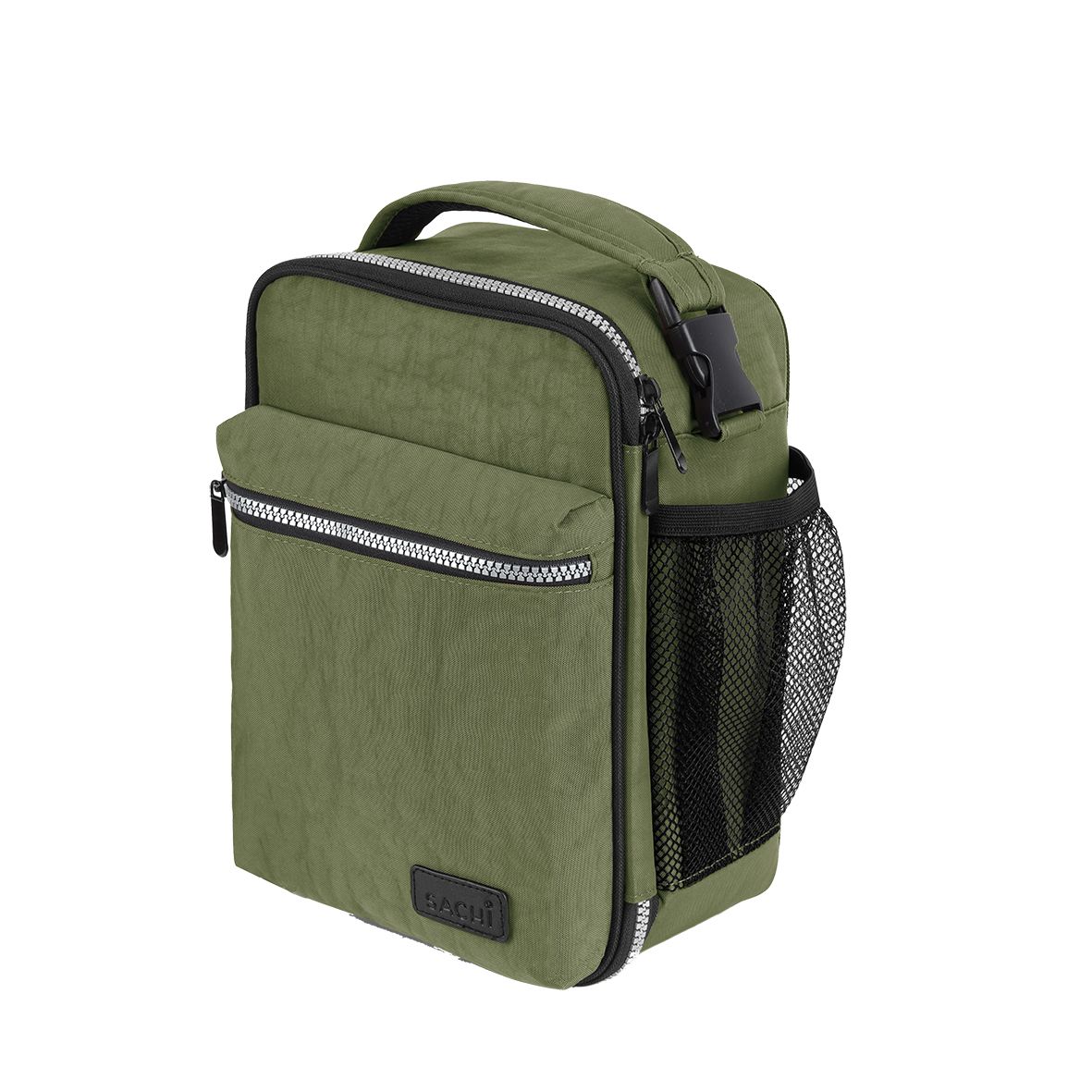 Olive Sachi Explorer insulated lunch bag with rugged design for keeping food warm or cool on adventures.