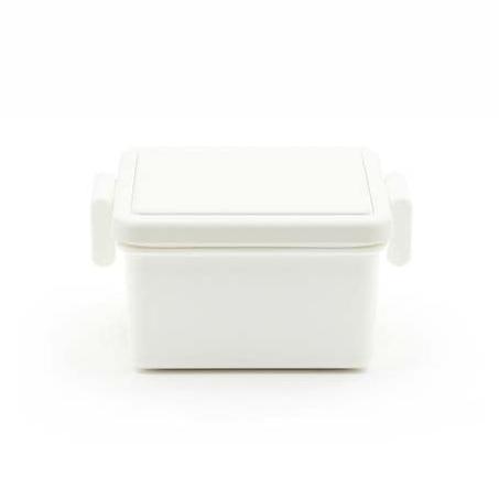 A small, milk white freezable lid container with a built-in ice panel on the top lid, featuring a removable divider. It is shown on a plain background.