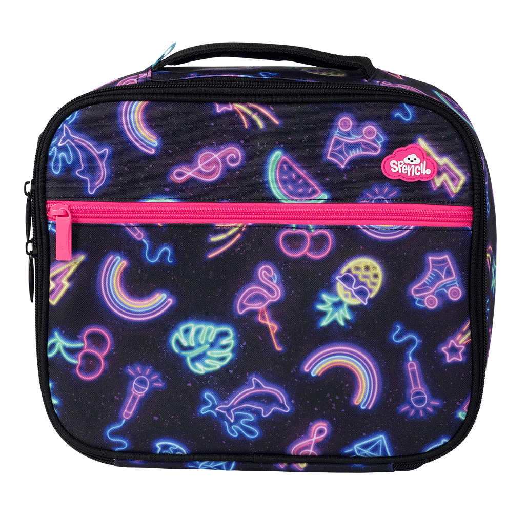 a picture of Spencil Insulated Lunch Bag with Chill Pack - Neon Party on a white background for cool school gear
