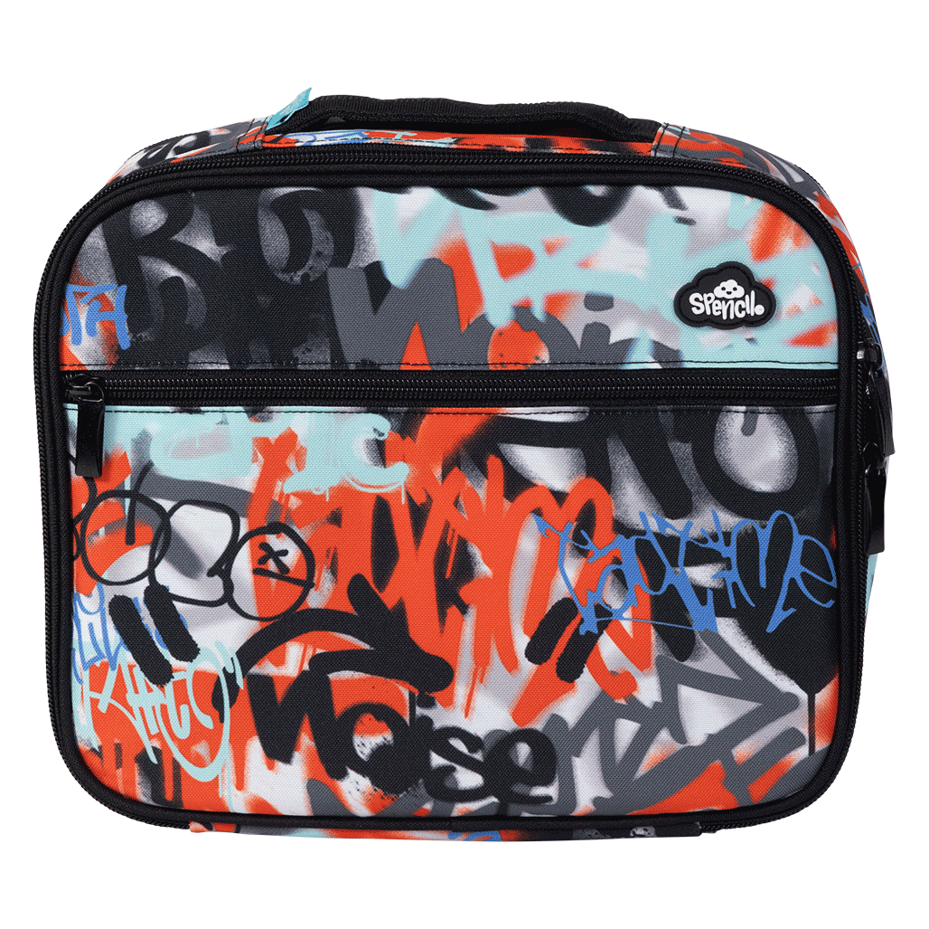 a picture of Spencil Insulated Lunch Bag with Chill Pack - Urban Scrawl on a white background for cool school gear