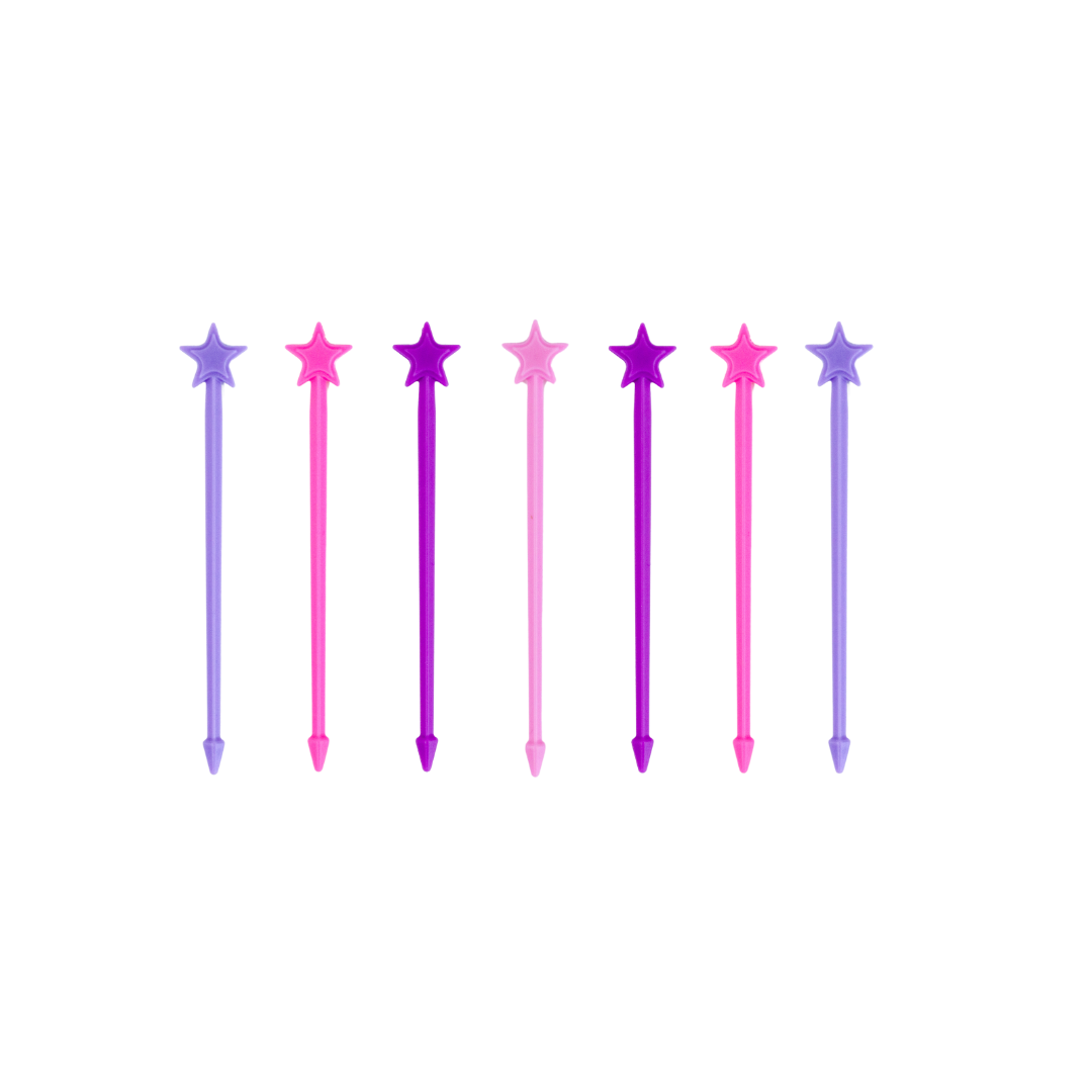 Set of colorful star-shaped sticks on a white background