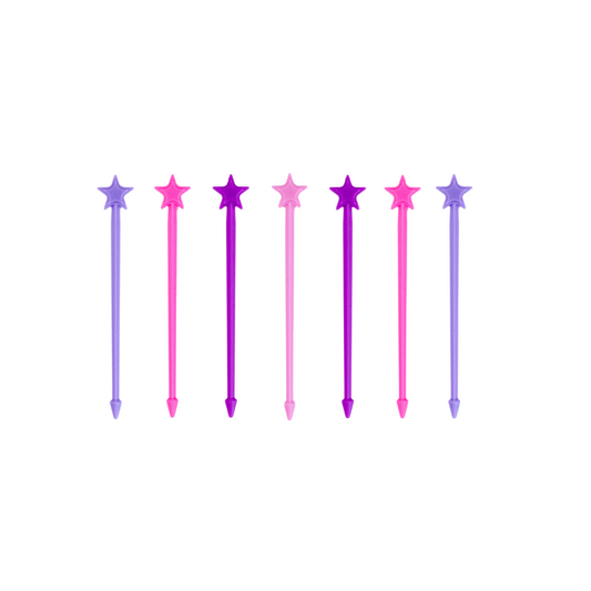 Set of colorful star-shaped sticks on a white background