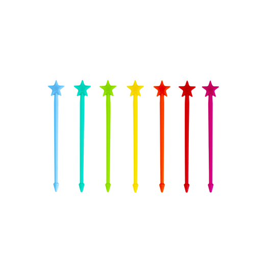 Colorful star-shaped stir sticks on a white background