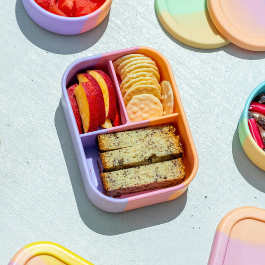 Paddlepop silicone mini lunchbox with airtight, leakproof compartments for snacks or baby meals.