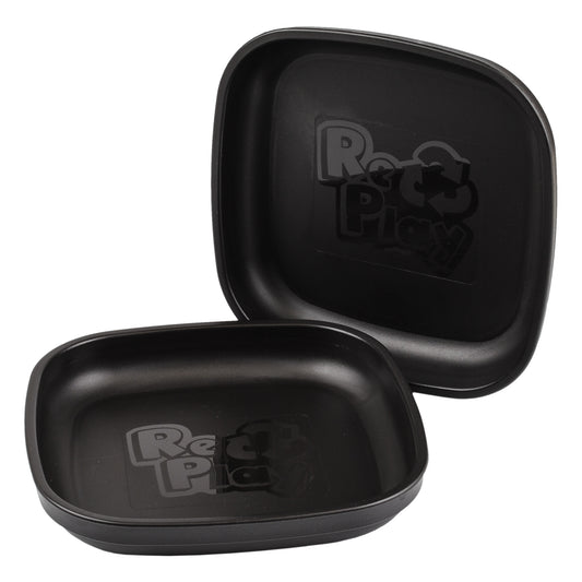 a picture of Re-Play Flat Plate - Blackon a white background for making lunch time fun and playful