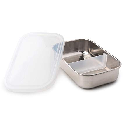a picture of Stainless Steel Rectangle Lunch Box - Clearon a white background for fun school lunches