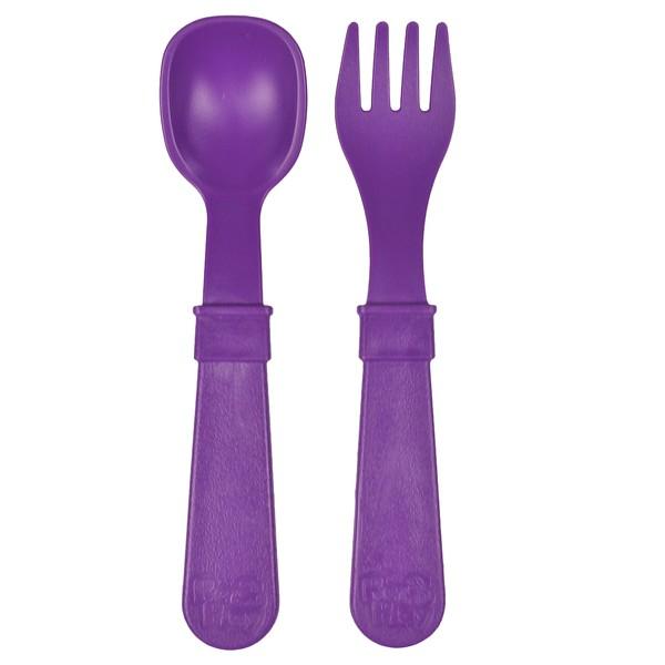 a picture of Re-Play Spoon and Folk Set - Amethyston a white background for toddlers