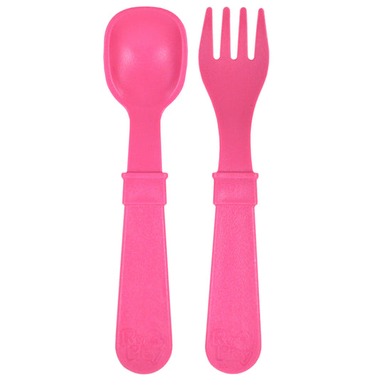 Re-Play Spoon and Folk Set - Vivid Pink - BabyBento