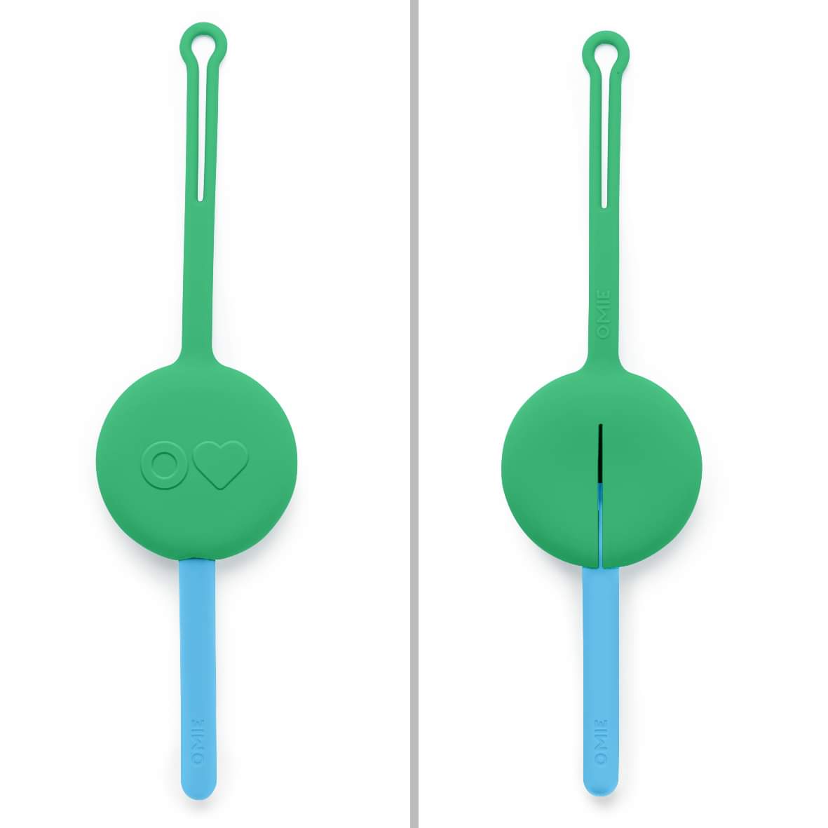 Meadow Omie cutlery pod with ergonomic fork and spoon stored in a silicone travel case.