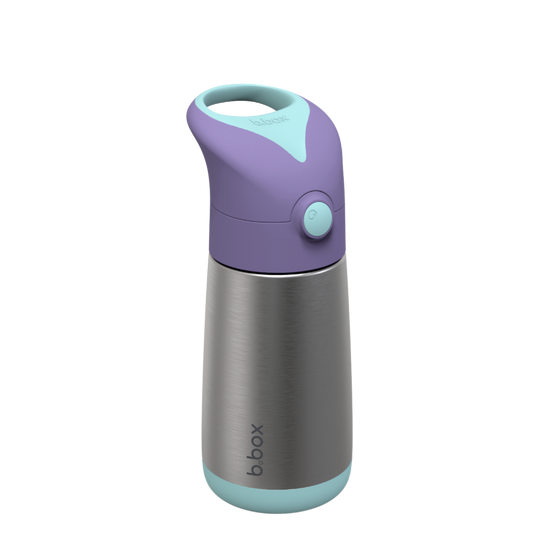 a picture of b.box Insulated Drink Bottle 350ml - Lilac Popon a white background for icey cold drinks