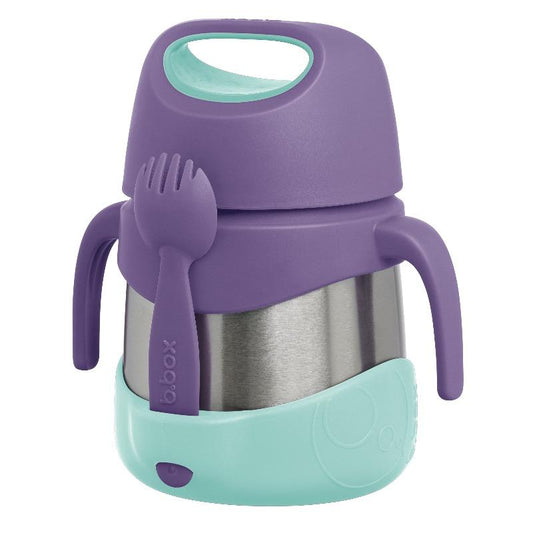 a picture of b.box Insulated Food Jar - Lilac Popon a white background for icey cold drinks