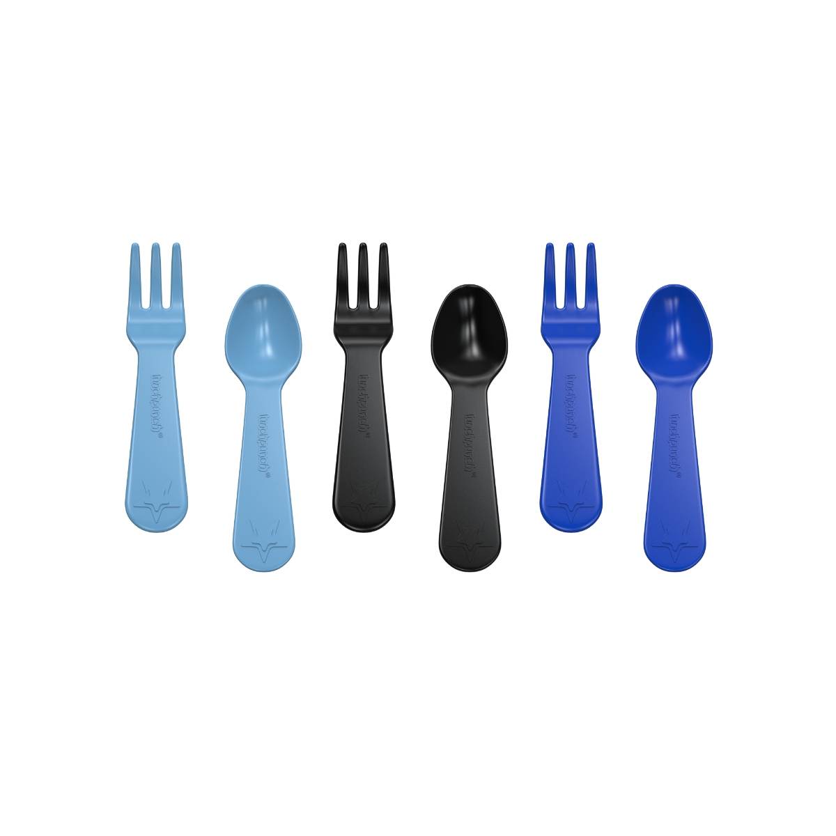 a picture of Lunch Punch Fork and Spoon Set - Blueon a white background for fun bento lunches