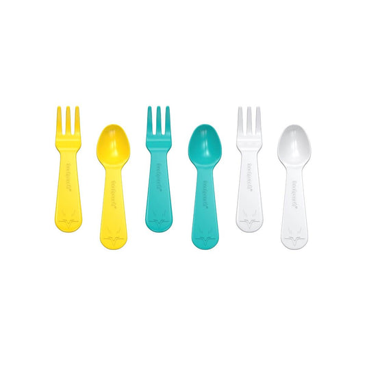 a picture of Lunch Punch Fork and Spoon Set - Yellowon a white background for fun bento lunches