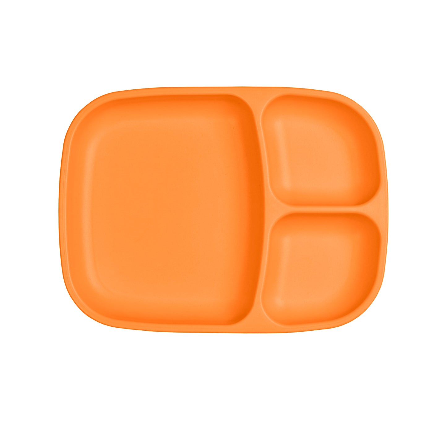 a picture of Re-Play Large Divided Plate - Orangeon a white background for making mealtime fun and playful