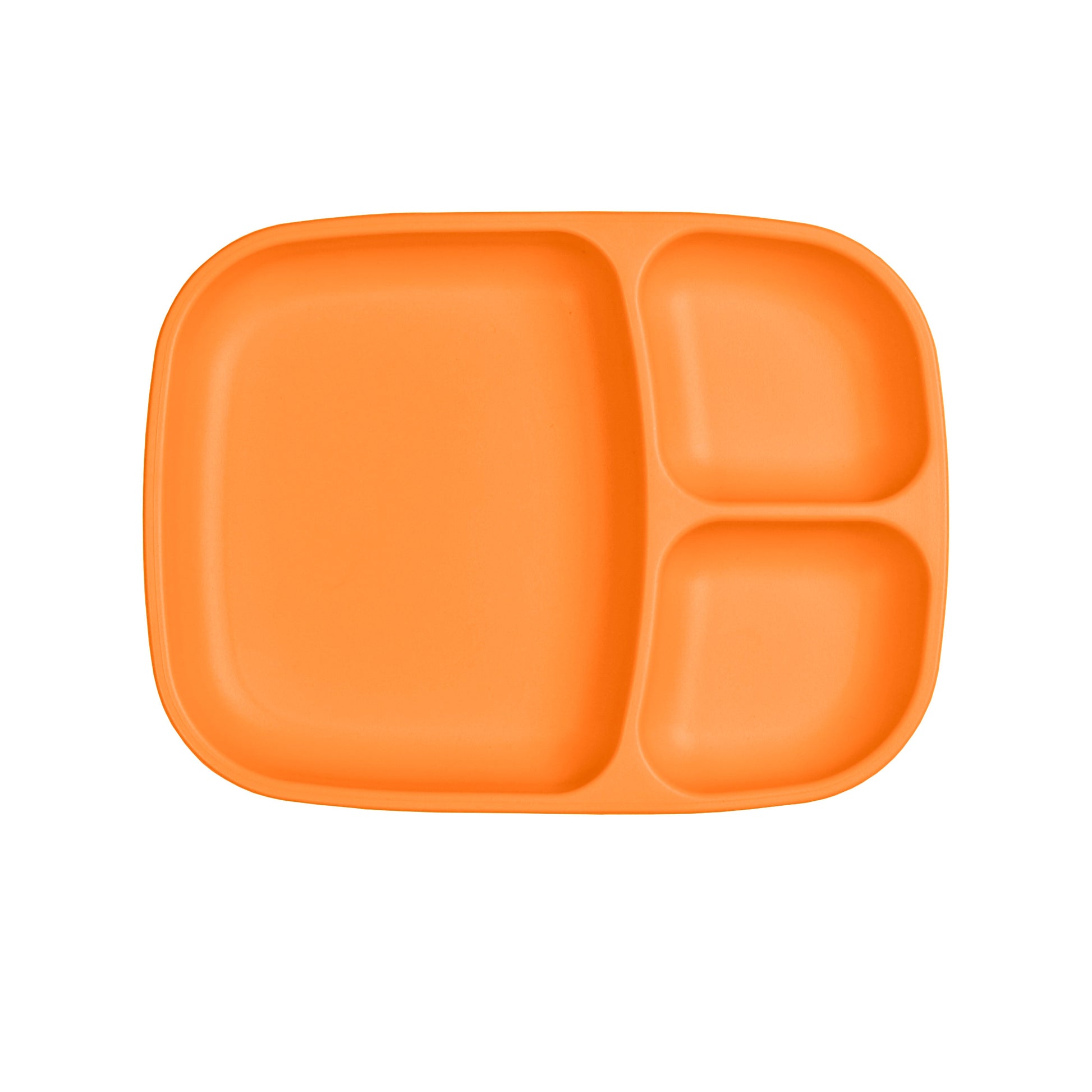 a picture of Re-Play Large Divided Plate - Orangeon a white background for making mealtime fun and playful