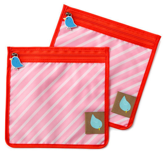 Jaq Jaq Bird Reusable Food Pouch - Pink Stripe - BabyBento