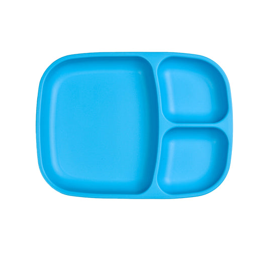 a picture of Re-Play Large Divided Plate - Sky Blueon a white background for making mealtime fun and playful