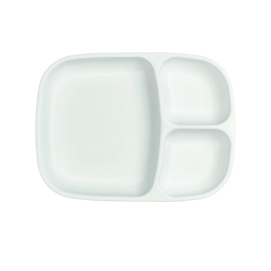 a picture of Re-Play Large Divided Plate - Whiteon a white background for making mealtime fun and playful