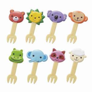 Set of colourful animal themed fork picks for kids lunches.