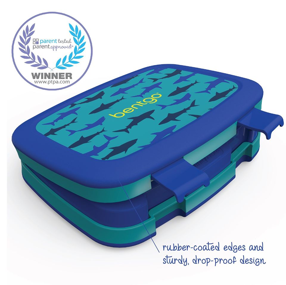 Bentgo Kids Shark lunch box closed view with leak‑proof design and shark‑themed lid