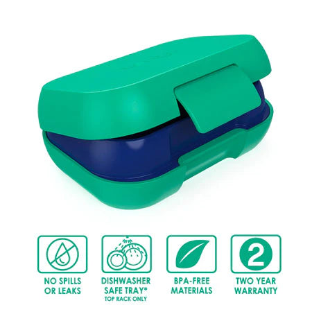 Bentgo Kids Snack Box Green closed view with durable outer shell and secure latch