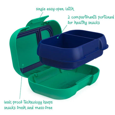 Bentgo Kids Snack Box Green open showing two child‑sized snack compartments