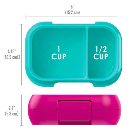Bentgo Kids Snack Box Purple diagram showing compartment layout and product dimensions